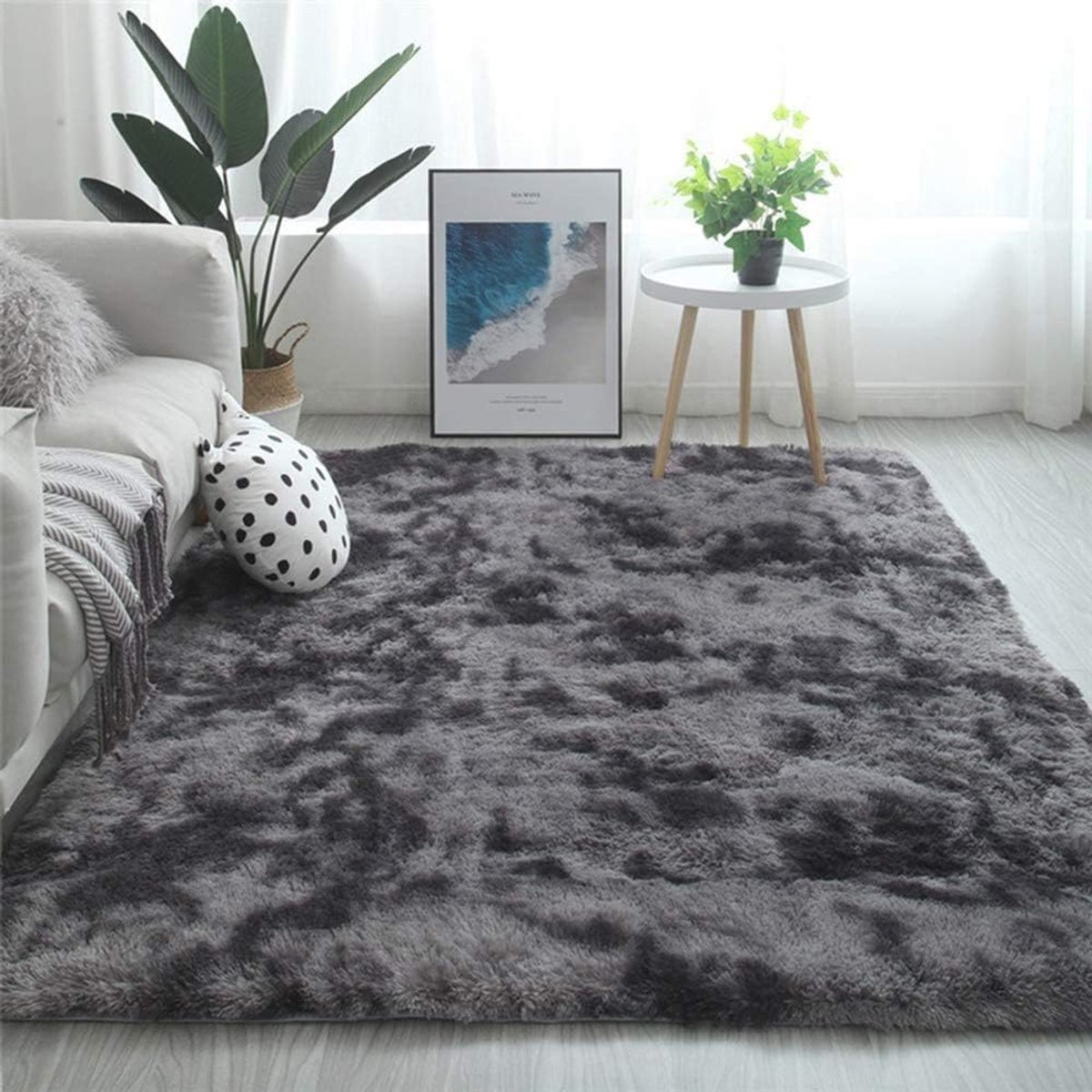 Zachte Vloerkleden - Pluizige Tapijten - Woonkamer Decoratie - Extra Dikke Poolhoogte - 200 x 300 cm - Zwart Grijs