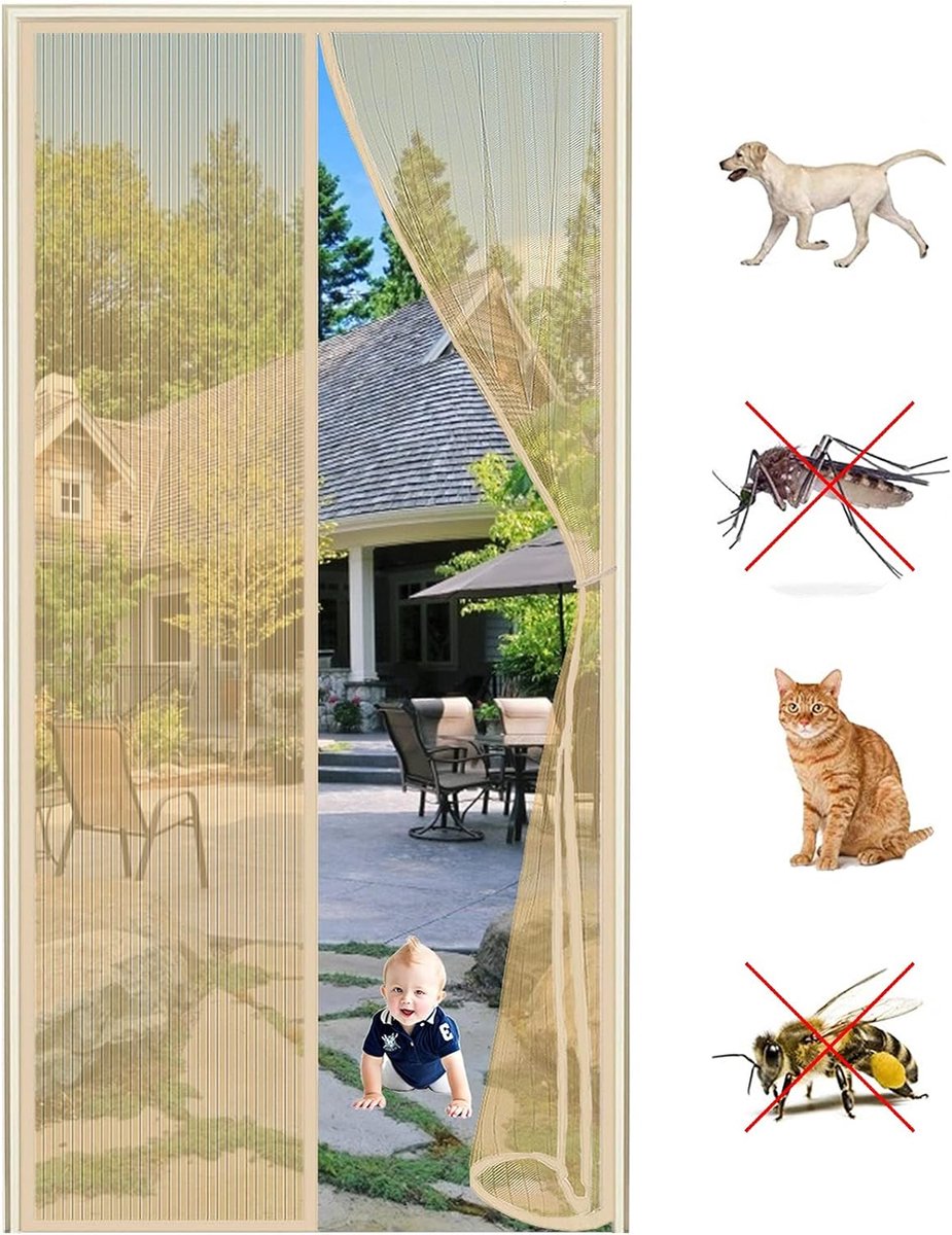 Magnetische hordeur zonder boren 90 x 200 cm beige