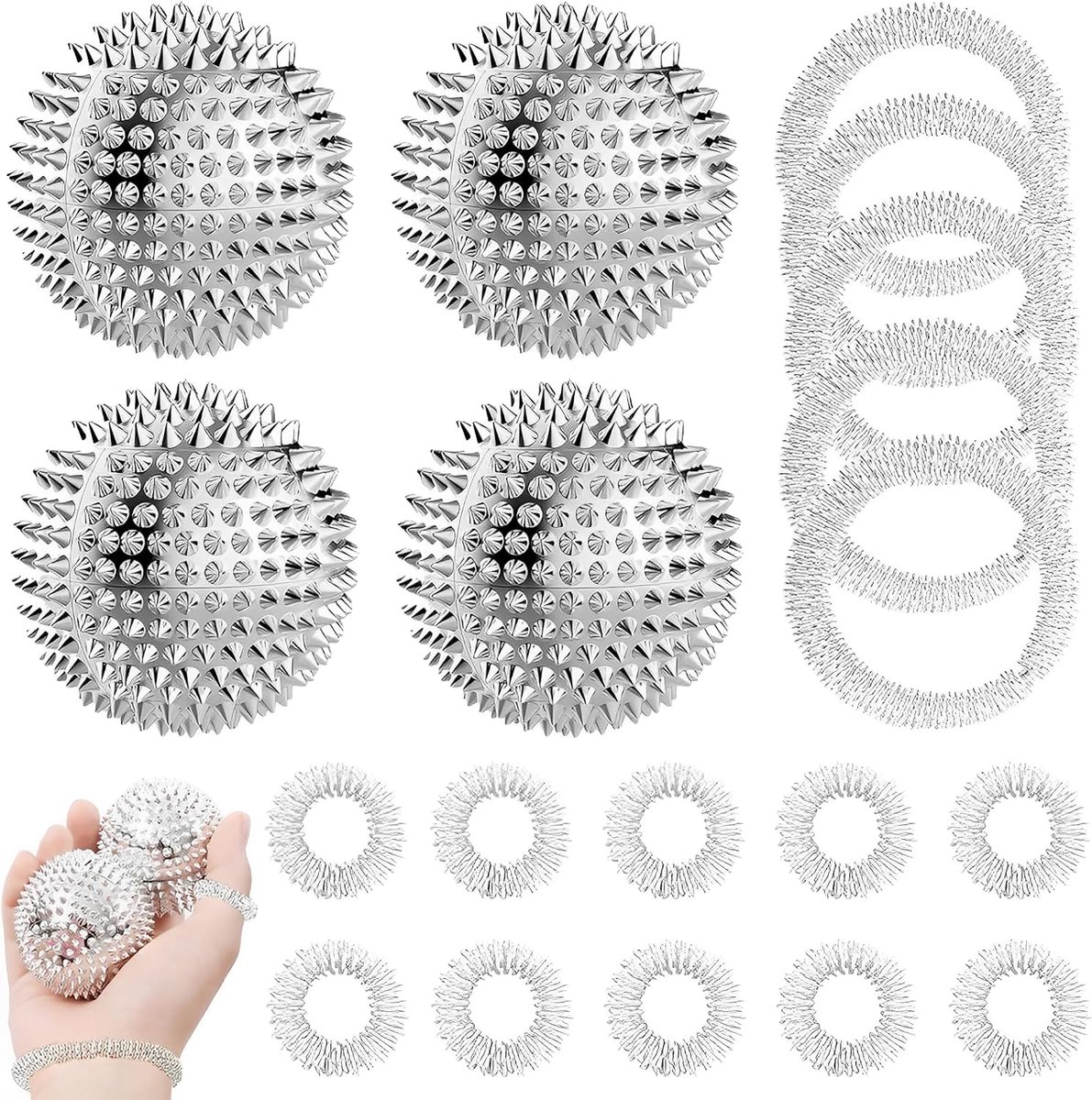 Allecta - Egelbal Massagebal Set voor Stressverlichting en Massage met Accupressuurringen en Armbanden