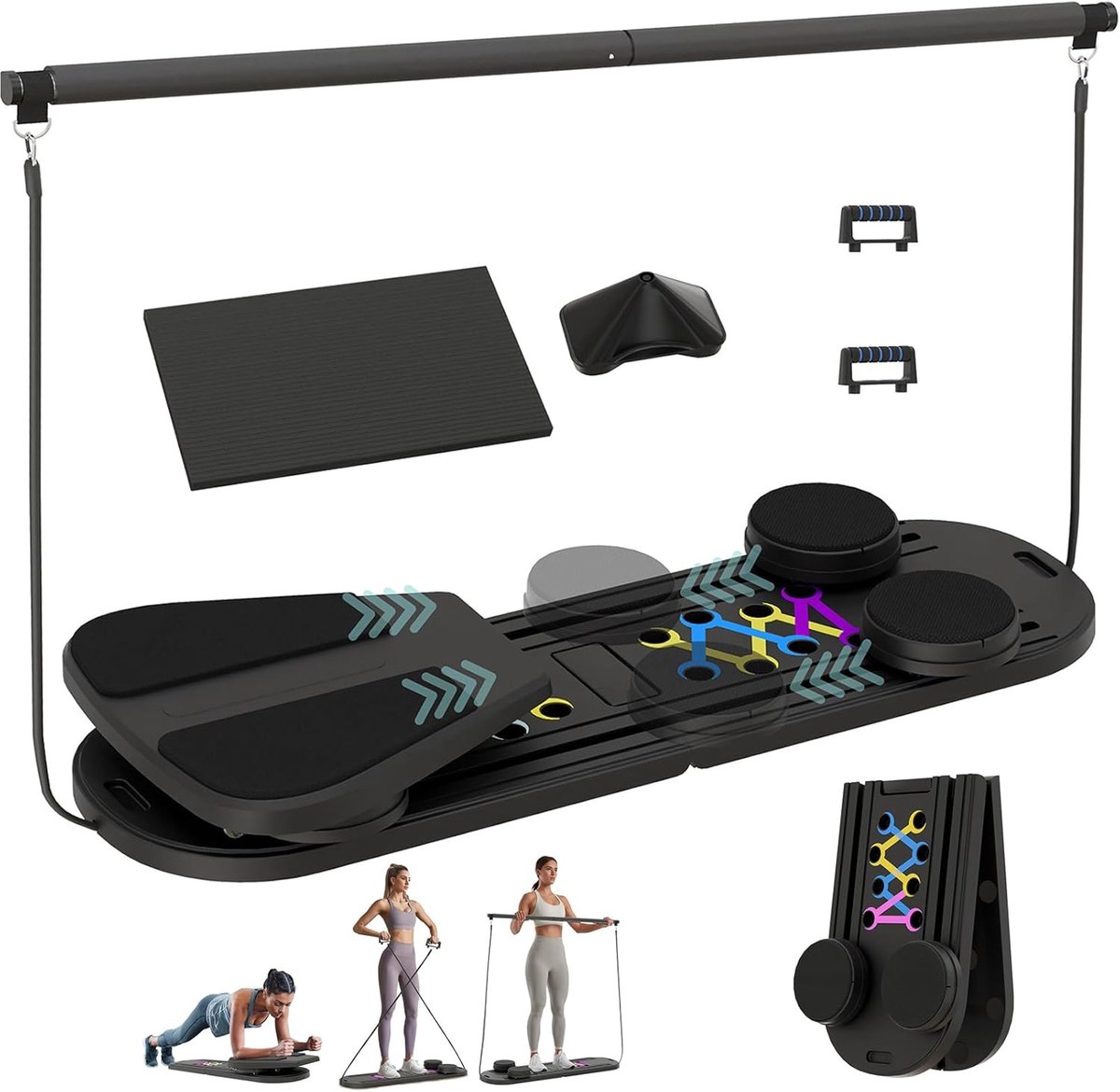 6-in-1 Pilatesbord met weerstandsbanden - opvouwbare Pilates-hervormer voor thuis