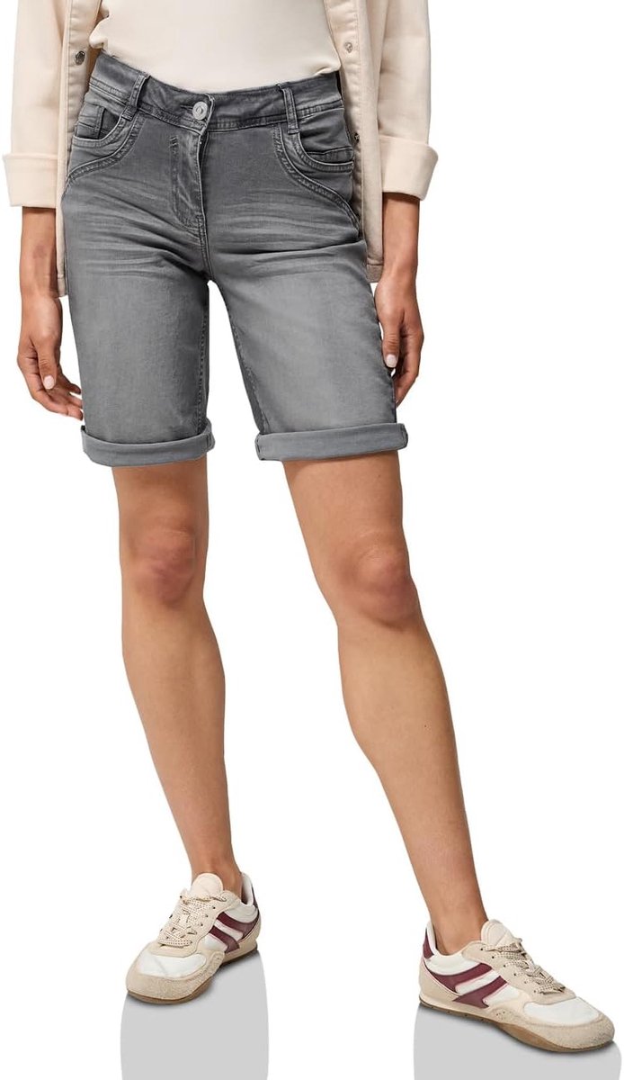 Dames Bermuda Shorts Grijs Denim Casual Slim Fit 5-Pocket