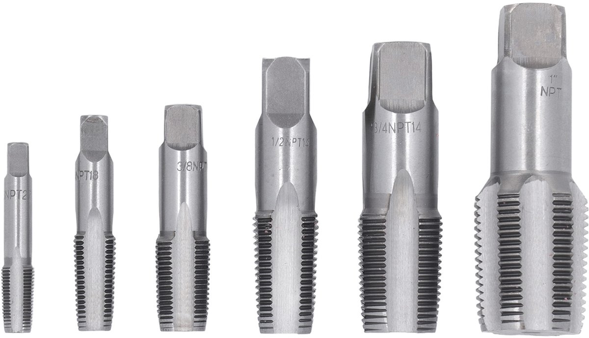 Pijpsnijtap Set – 6-delig – Schroefdraad Tappen – Voor PVC & Metaal – Voor Installatie & Reparatie