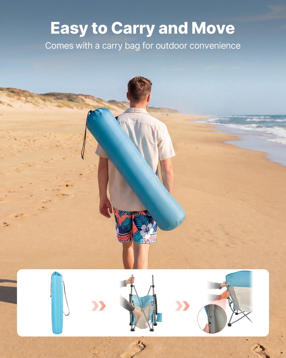 Campingstoel & Visstoel - Opvouwbare Stoel - Draagvermogen 150 kg - Hoge Rugleuning - Met Bekerhouder - Ademende Netstof - Inclusief Draagtas - Lichtblauw — cadeau in Sport & Outdoor - foto 4