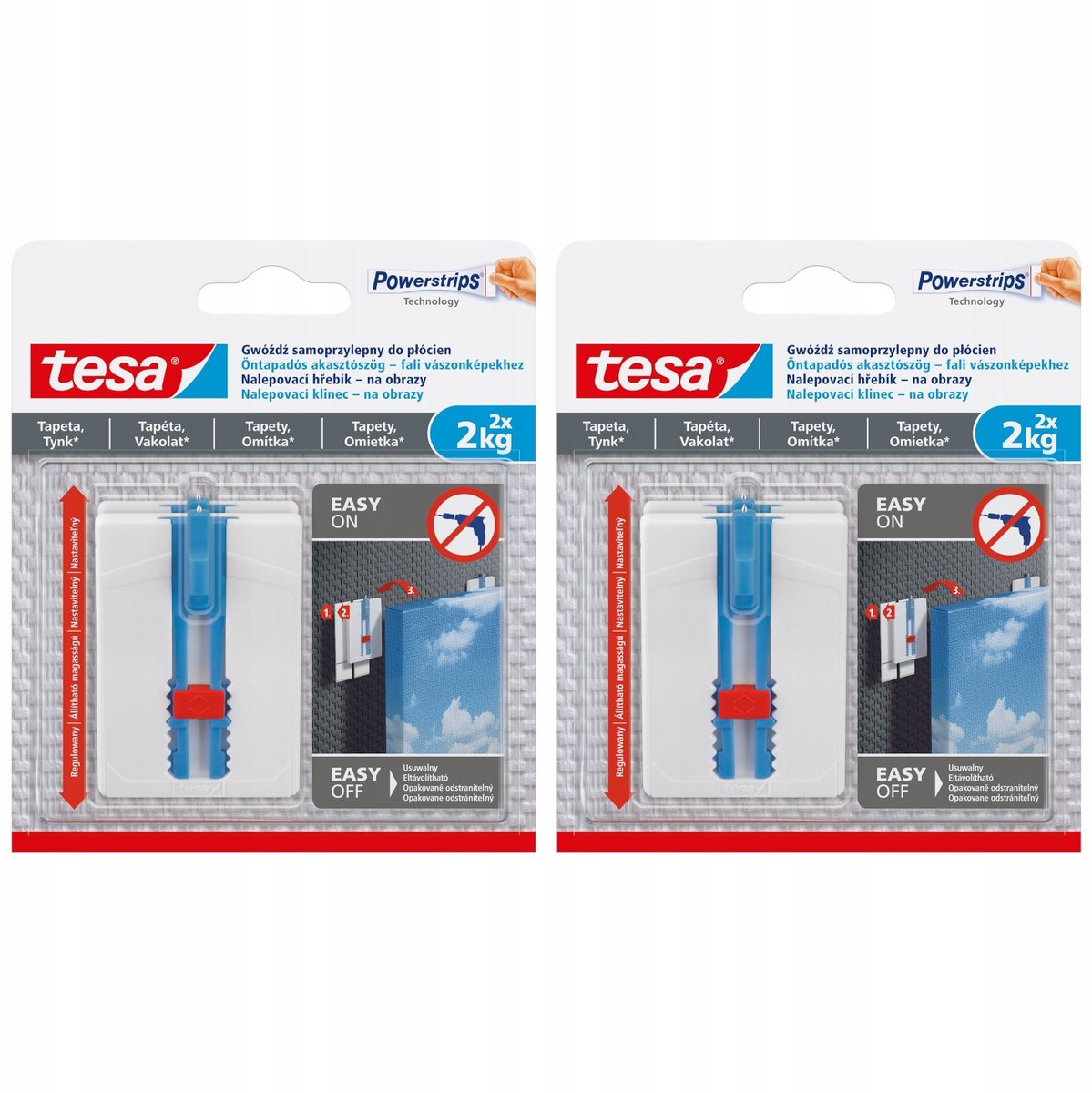 Tesa - Zelfklevende Spijker - 2 kg Capaciteit - Verstelbaar - 4 Stuks