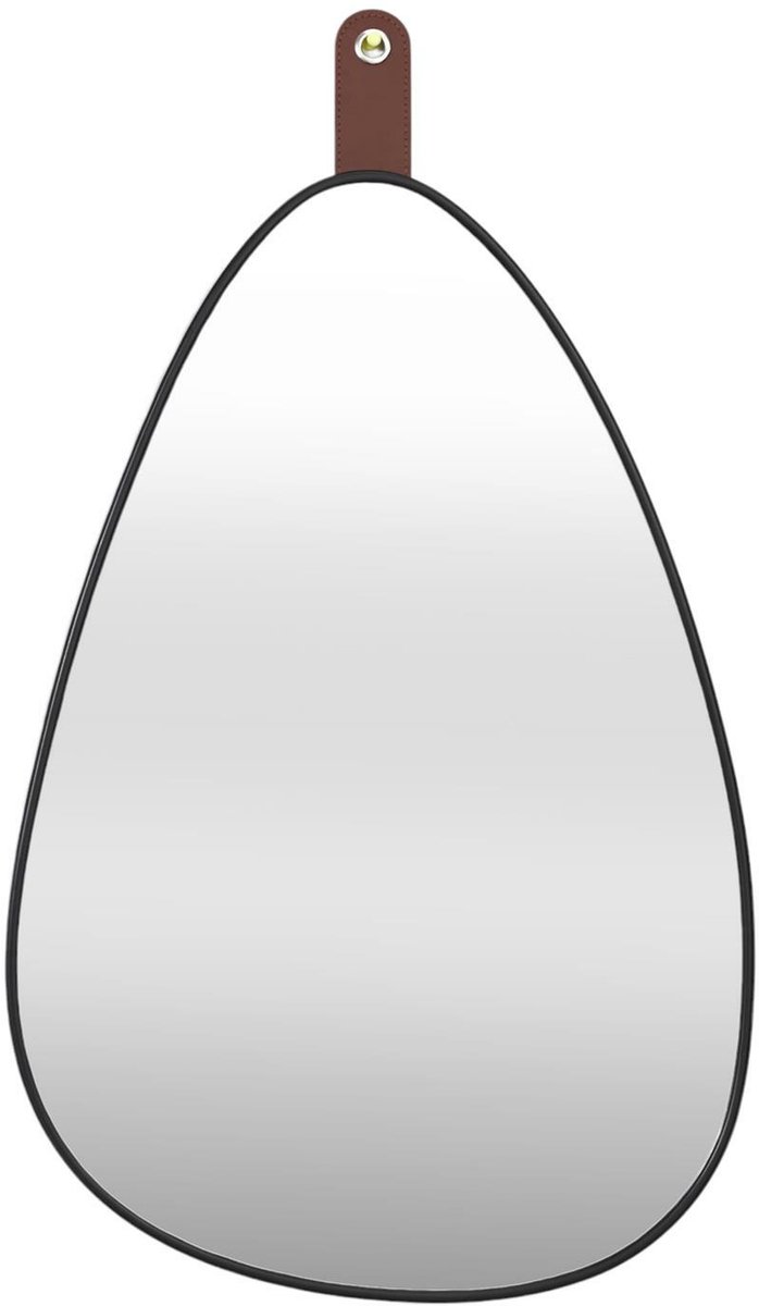 Drop Chic Design Wandspiegel - Druppelvorm - 44 cm - Zwarte Metalen Rand - Inclusief Leren Ophangband - Industrieel & Modern - Hal - Badkamer - Slaapkamer