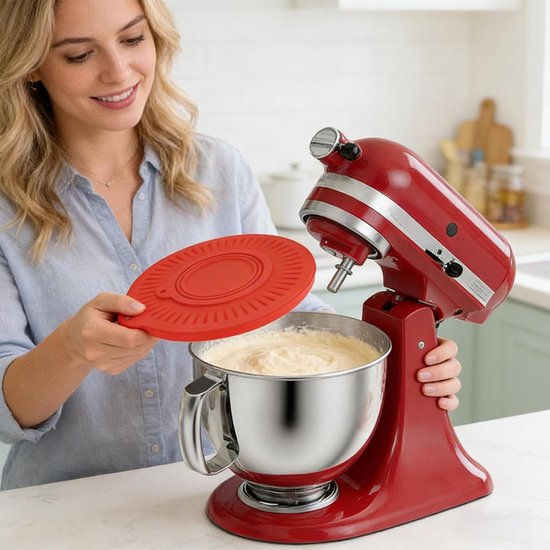 Mixer Spatdeksel - Mixkom Beschermer - Schoon Bakken - Toevoegen Tijdens Mixen - Diameter 23.4 cm - Rood — afbeelding 5