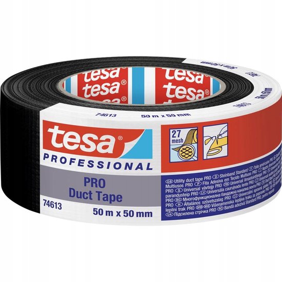 Tesa PRO 74613 - Duct Tape - 50mm x 50m - Zwart - PE en PET