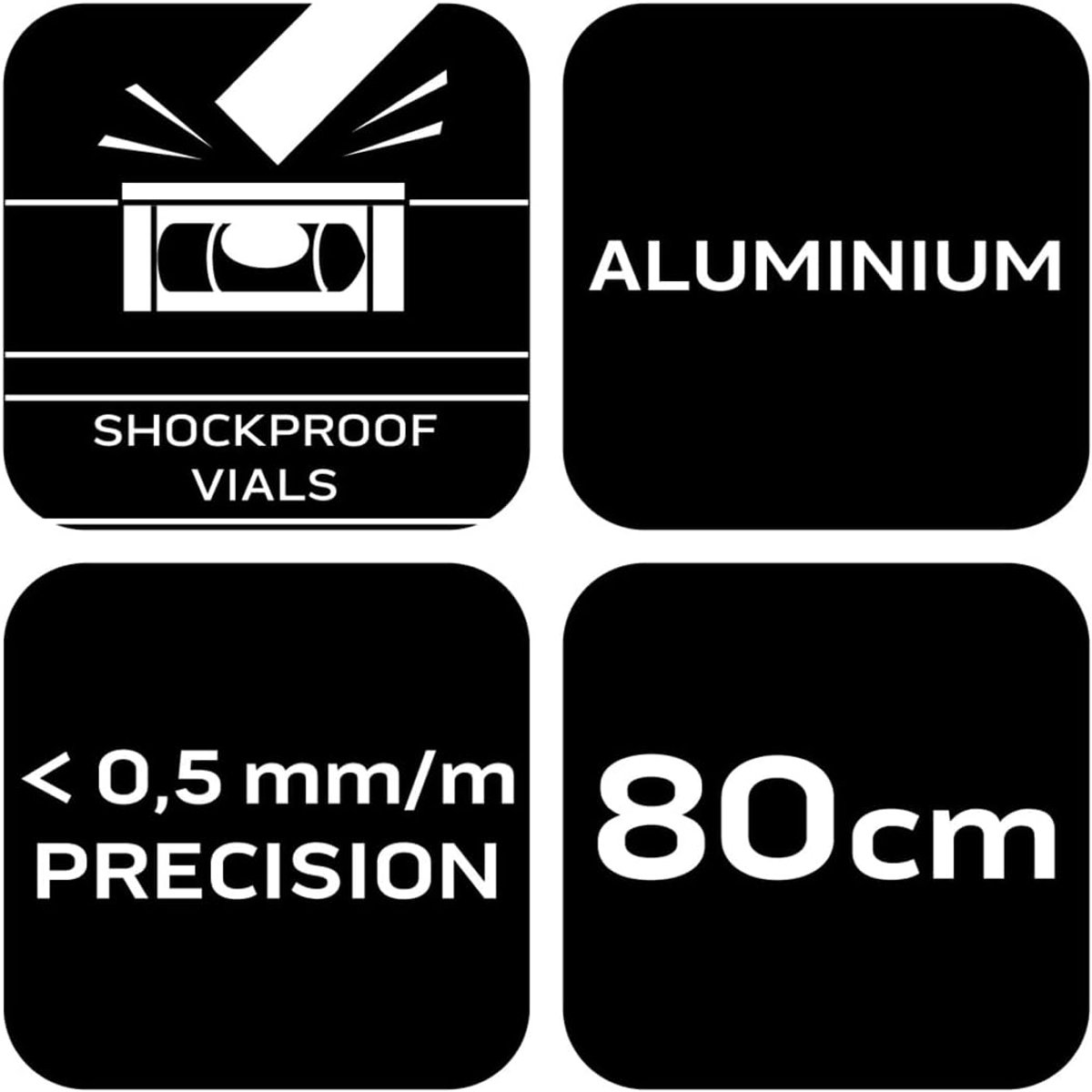 Aluminium Waterpas - Meetlat Libel - Precisie Meten - Schokabsorberende Doppen - 80 cm - Oranje