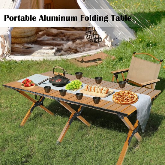 Joorly Campingtafel - Campingtafel inklapbaar - Vouwtafel - Picknicktafel inklapbaar - 4 tot 6 personen - 117cm breed - Hout geel — afbeelding 3