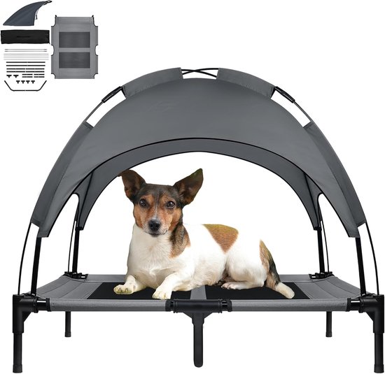UISEBRT Verhoogd hondenhok met luifel en waterdicht dak, outdoorbed met ademend net, voor camping, strand, maat L, 92 x 76 x UISEBRT Verhoogd hondenhok met luifel en waterdicht dak, outdoorbed met ademend net, voor camping, strand, maat L, 92 x 76 x