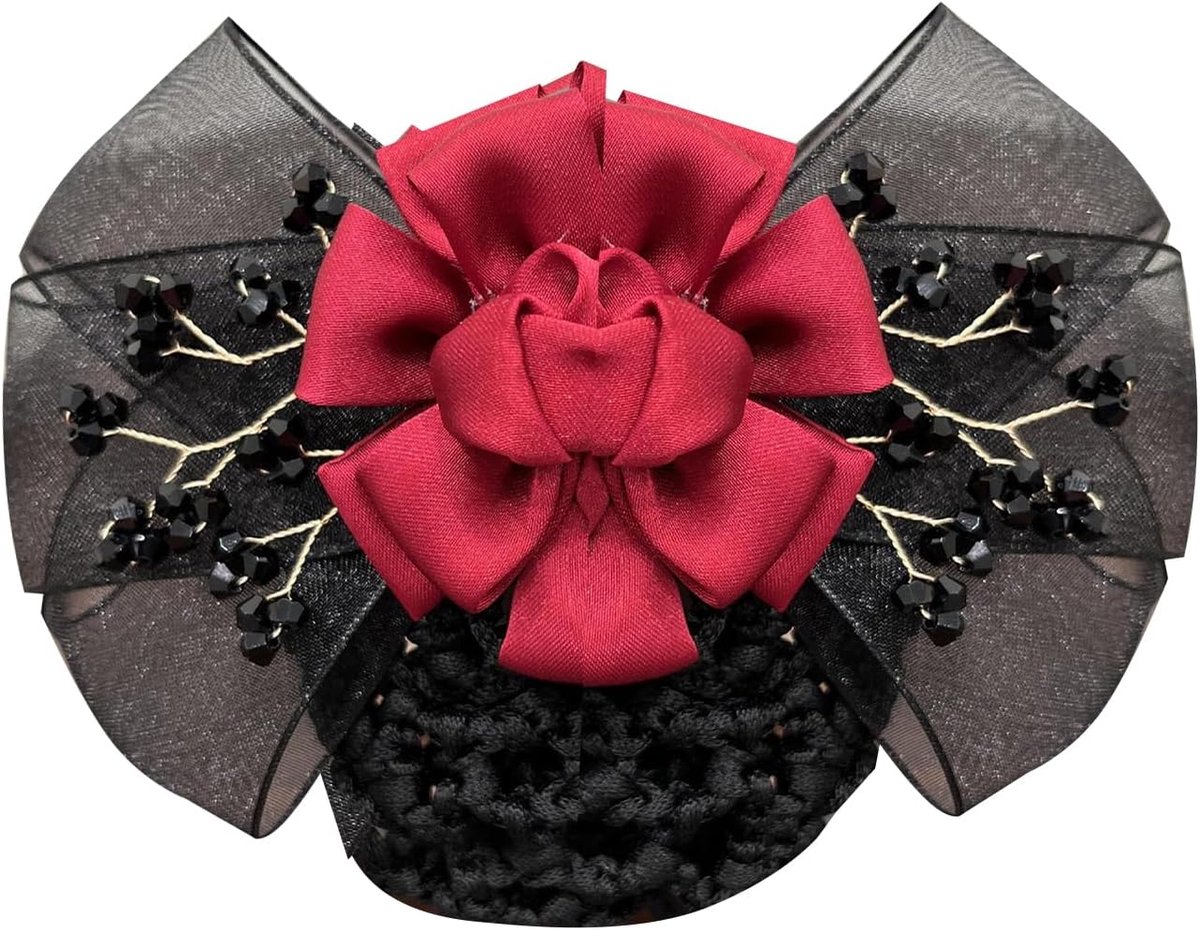 Haarklem met Net - Haarspeld Houder - Netjes Kapsel - Stijlvol Bloem Detail - 13 x 12 cm - Rood