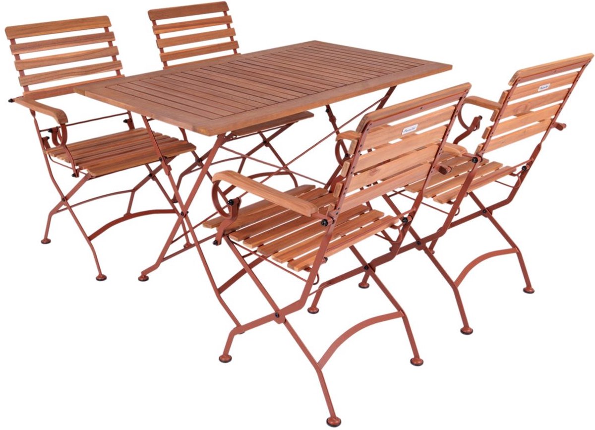 MaximaVida inklapbare acacia tuinset Toscana 120 cm roestbruin - stoelen met armleuning