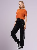 MEINVQIAOTI Techwear zwarte cargobroek voor dames, rockstijl, casual, met ketting, Paars en Zwart, L