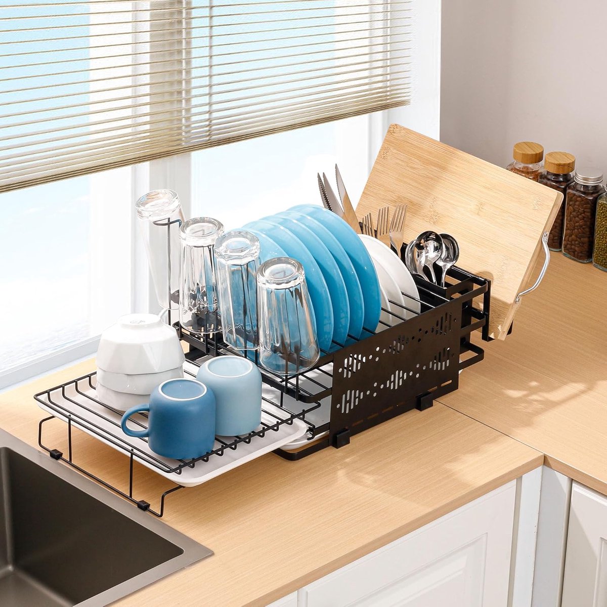 Uittrekbaar Afdruiprek - Servies Droger - Keuken Organiseren - Roestvrij Staal - Verstelbaar 40-64cm - Zwart