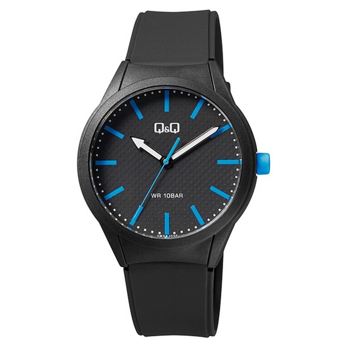QQ VR28J026Y - Horloge - Sport - Analoog - Unisex - Plastic band - Rond Streepjes - Kunststof - Zwart - Blauw - 10 ATM