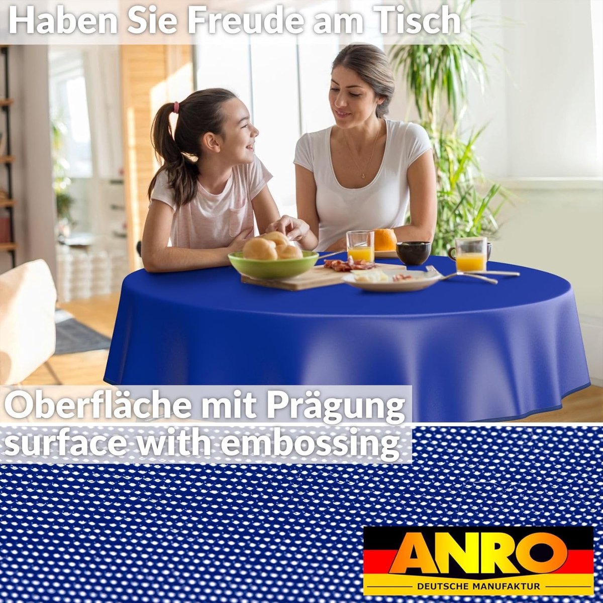 Tafelkleed - Afwasbaar Olie Doek - Buiten Eten - Waterafstotend Vuilwerend - 140 cm Rond - Blauw