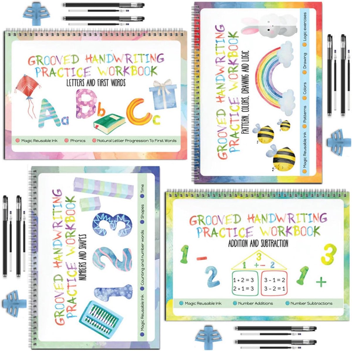 Kinderen Schrijfboek - Handschrift Oefenen - Leren Schrijven - Met Leerzame Groeven - 31 x 23 x 3 cm - Multicolor