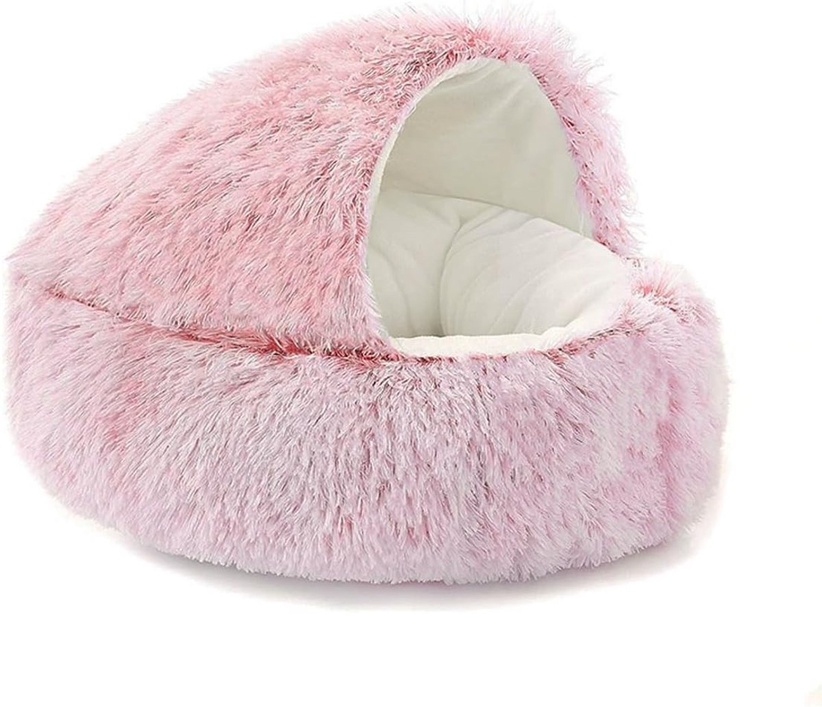 Pluizig Kattenbed - Huisdier Grot Iglo - Comfortabel Slapen - Twee-in-één Ontwerp - 50 cm - Roze