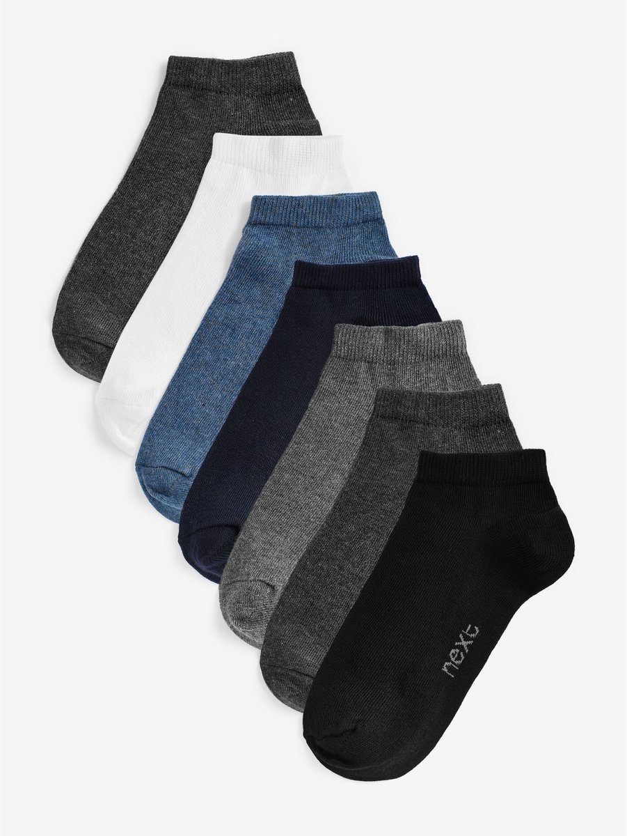 Next - Jongens - 7 paar katoenrijke sneakersokken - Blauw