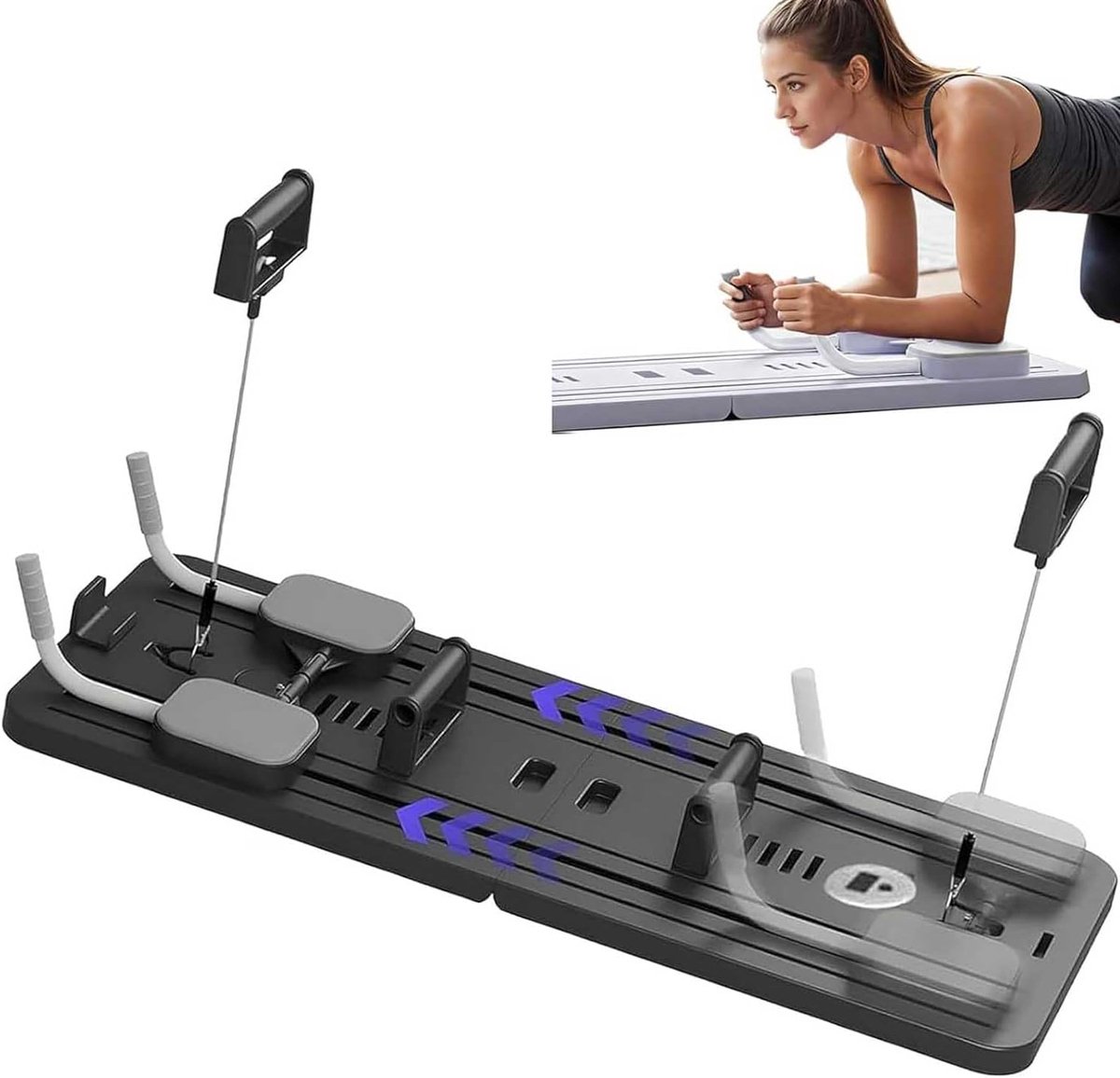 Pilates Reformer Board - Buikschuiver Fitness - Thuis Sporten - Opvouwbaar Met Timer - 106x41x7 cm - Zwart