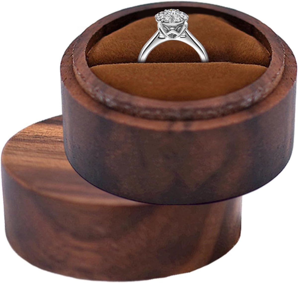 Houten Ringendoos - Sieraden Opslag - Bijzondere Momenten - Draaibaar Deksel Ontwerp - 5x5x3.6 cm - Walnoot Bruin