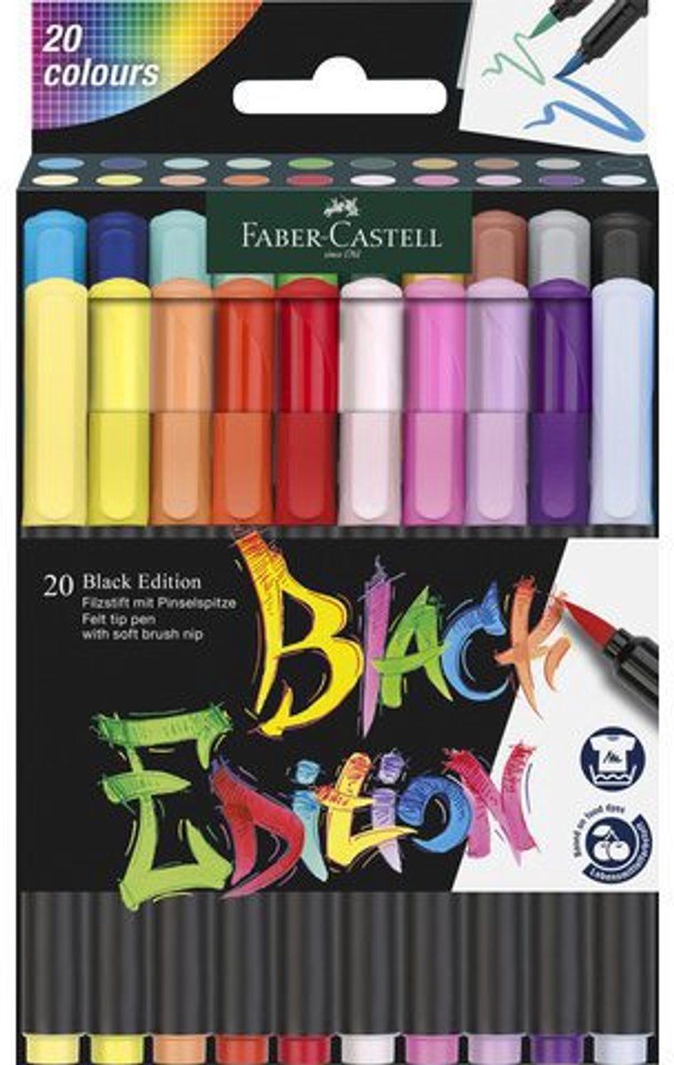 Faber-Castell brushpennen - Black edition - 20 kleuren in karton etui - FC-116452 — afbeelding 10