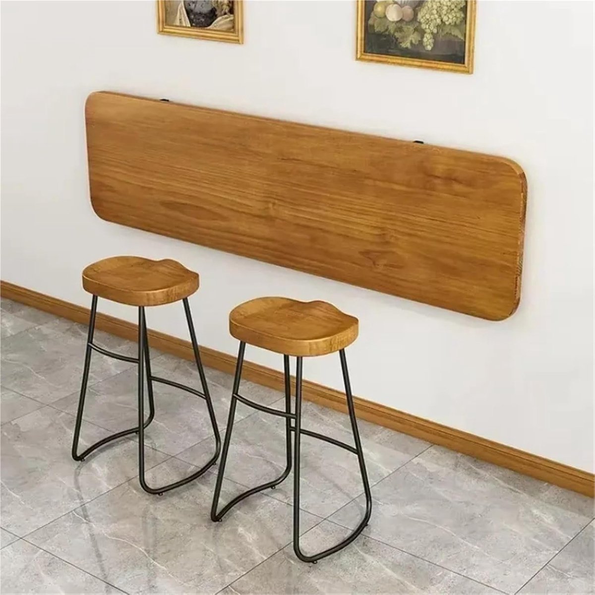 Opklapbare Wandtafel - Inklapbaar Bureau - Werkplek Creëren - Massief Hout - 100x30cm