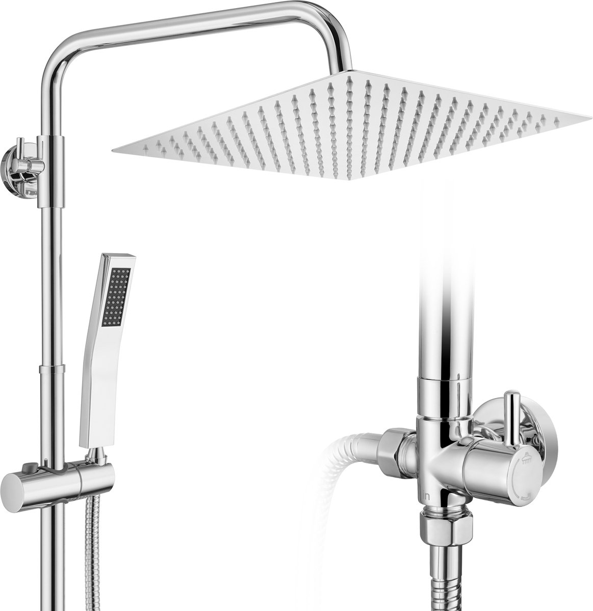 DERW Max Douchesysteem Regendouche - Roestvrijstalen Doucheset - 12 inch XL Douchekop - RVS Handdouche - Verstelbare Hoogte 72-110 cm - Chroom