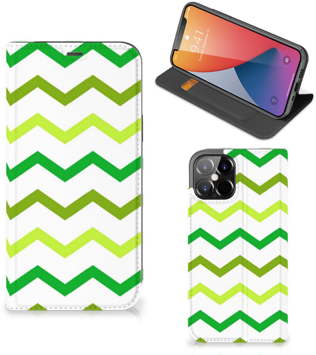 iPhone 12 Pro Max Hoesje met Magneet Zigzag Groen