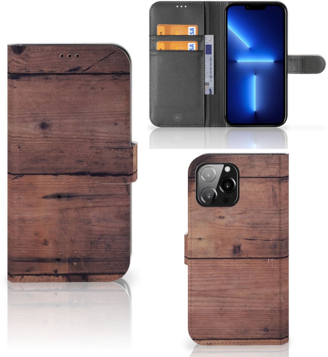 iPhone 13 Pro Max Book Style Case Old Wood