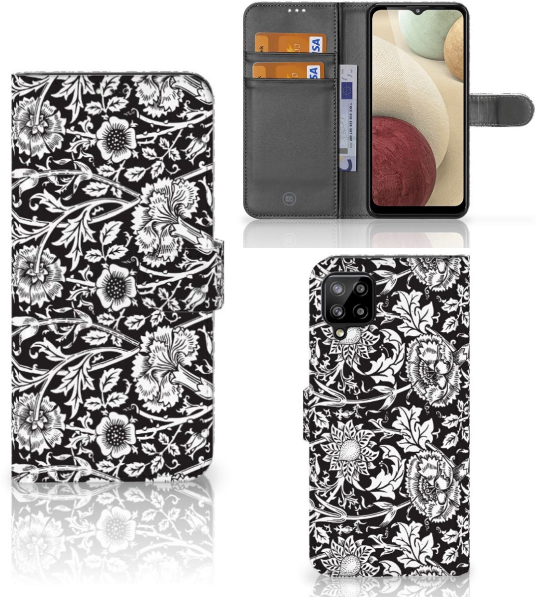 Samsung Galaxy A12 Hoesje Black Flowers