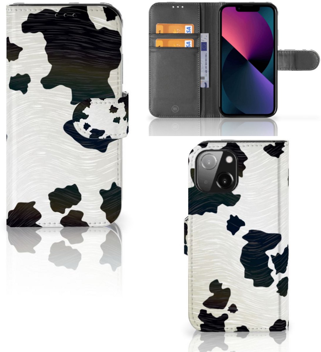 iPhone 13 Mini Telefoonhoesje met Pasjes Koeienvlekken