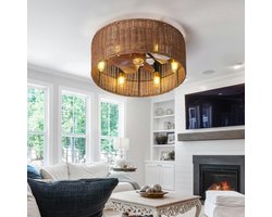ENXING Vintage E12 Plafondventilator Met Lamp Omkeerbare Stomme Plafondventilator Licht 6 Snelheid Timer Vintage Cage Fan Plafond Licht Boho Voor Woonkamer Slaapkamer Lounge (lamp Niet Inbegrepen)