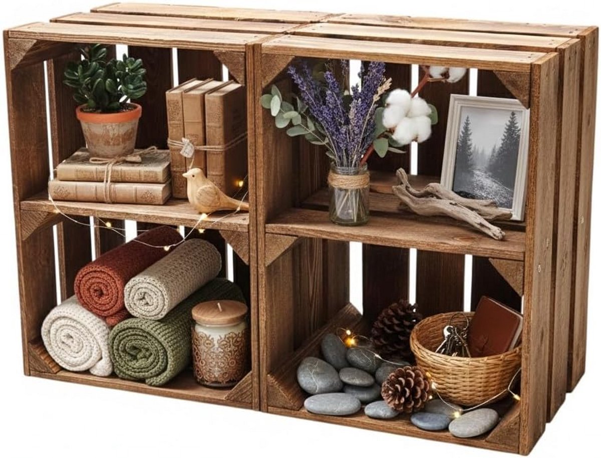 Houten Kisten voor Wijn en Fruit met Tussenplank - Set van 40 of 2 Stuks