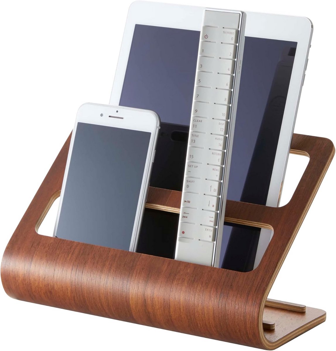 Hou je tablet en afstandsbedieningen georganiseerd met deze stijlvolle houder