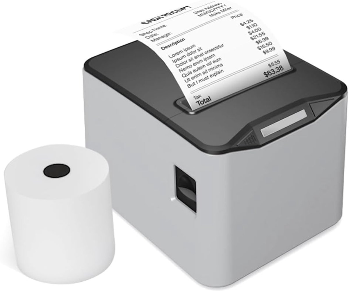 Sunydog Thermische printer voor kwitanties, 80 mm direct printen, USB-verbinding + LAN, hoge snelheid met automatische prullenbak, groot formaat, ondersteuning ESC/POS voor