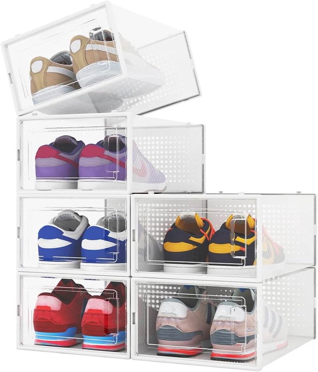 Transparante stapelbare schoenendozen set van 6 - Ruimtebesparende organizer