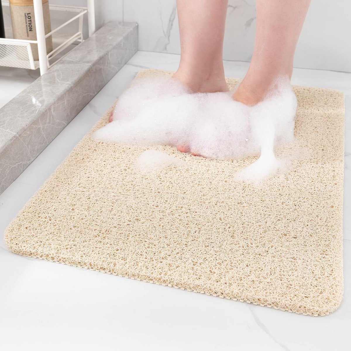 Antislip douchemat voor veilige badkamers - Zachte PVC loofah badmat, sneldrogend en eenvoudig te reinigen (40 x 16 cm)