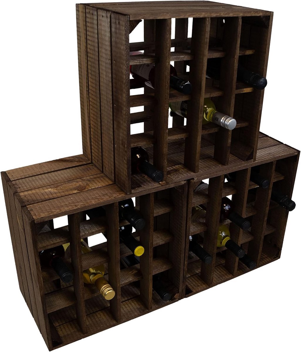 Wijnrek 16 Donker - Set van 3 - Ruimte voor 16 flessen - 40x40x27cm