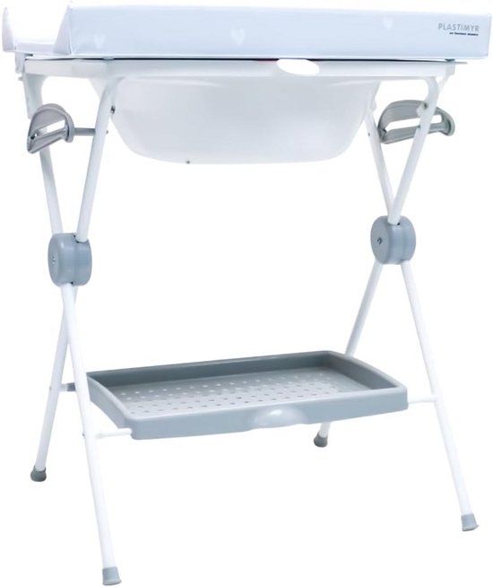 Opvouwbare Babybadkuip, Comfortabele Babykuip met Aankleedkussen en Antislipvoetjes, Safarigrijs 85 x 63 x 96 cm — afbeelding 4