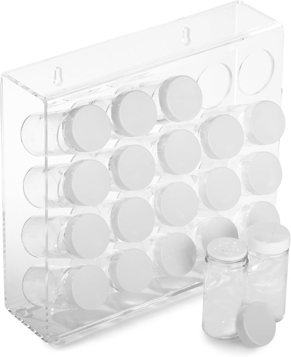 Kruidenrek Acryl Wit met 20 Glazen Flessen en Labels