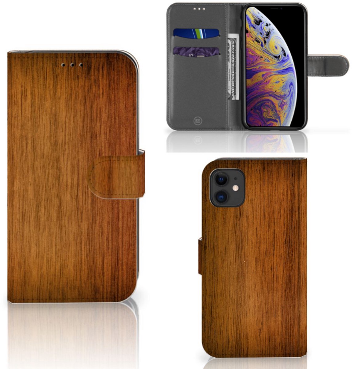 Boekhoesje voor Apple iPhone 11 Book Style Case Donker Hout