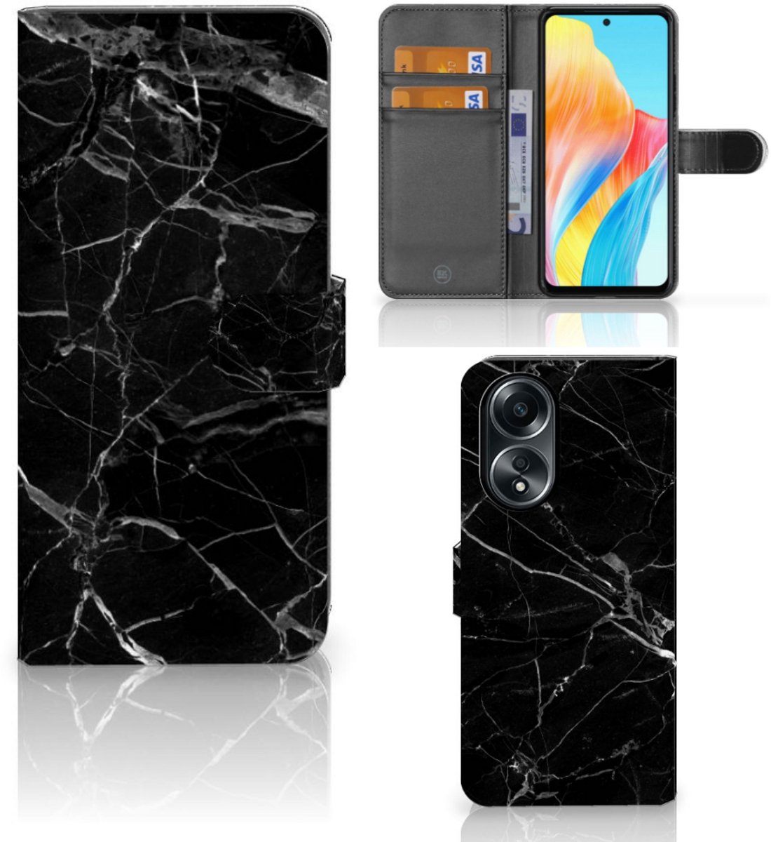 OPPO A58 4G Bookcase Marmer Zwart - Origineel Cadeau Vader