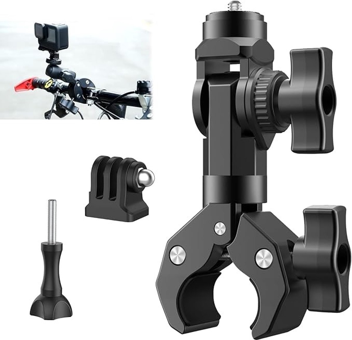 Dubbele Cameraklem met 360° Kogelkop voor Fiets en Motorfiets