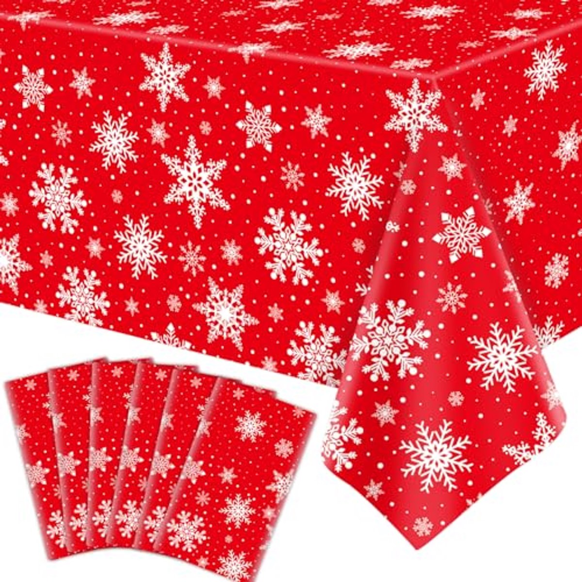 Ultiluxe® Tafellaken Wegwerp - Kerststerren - Dun Tafelkleed - Tafeldecoratie - Sneeuwvlokken - 130 x 220 cm - Kerst Thema - Waterafstotend - Kunststof - Christmas - Voor feestjes en verjaardagen - Rood/wit