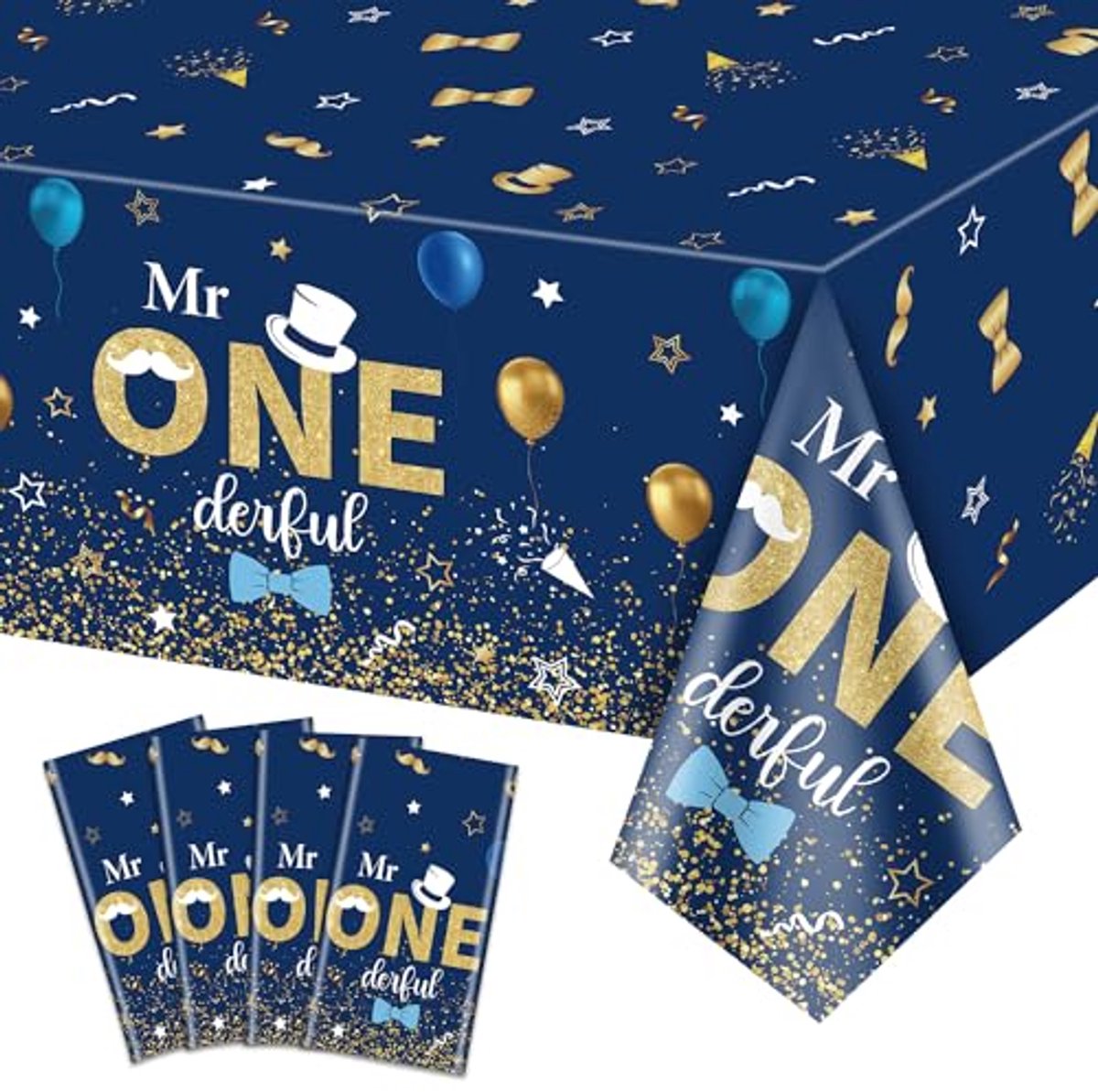 Ultiluxe® Tafellaken Wegwerp - 1e Verjaardag - Dun Tafelkleed - Tafeldecoratie - 130 x 220 cm - Verjaardagsdecoratie - Waterafstotend - Kunststof - Happy Birthday - Voor feestjes en verjaardagen - Blauw/goud