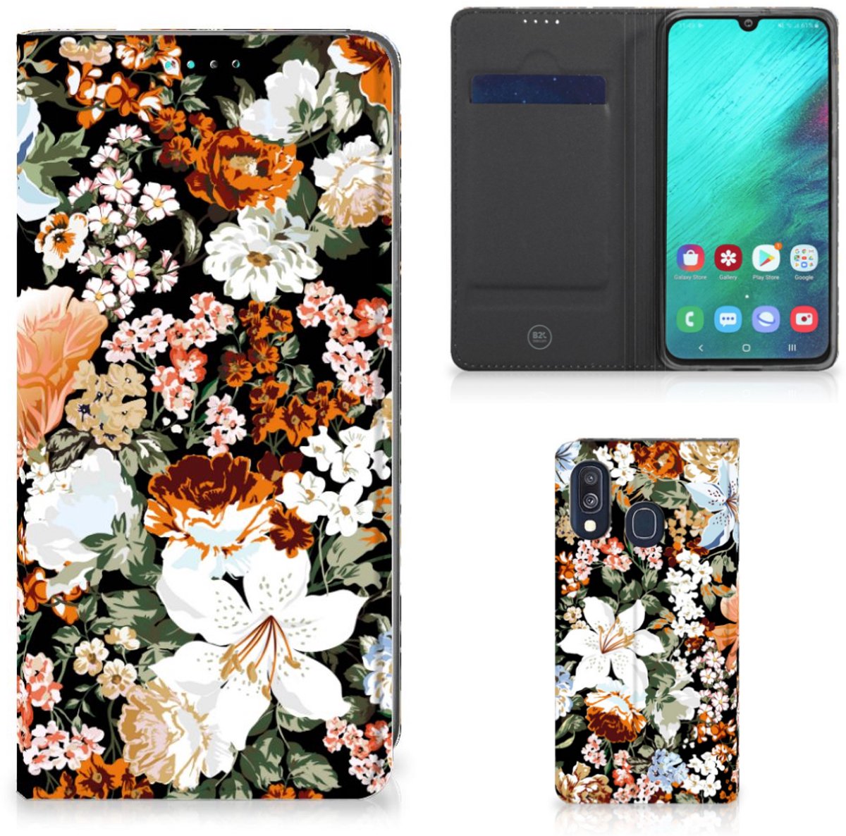 Smart Cover voor Samsung Galaxy A40 Dark Flowers