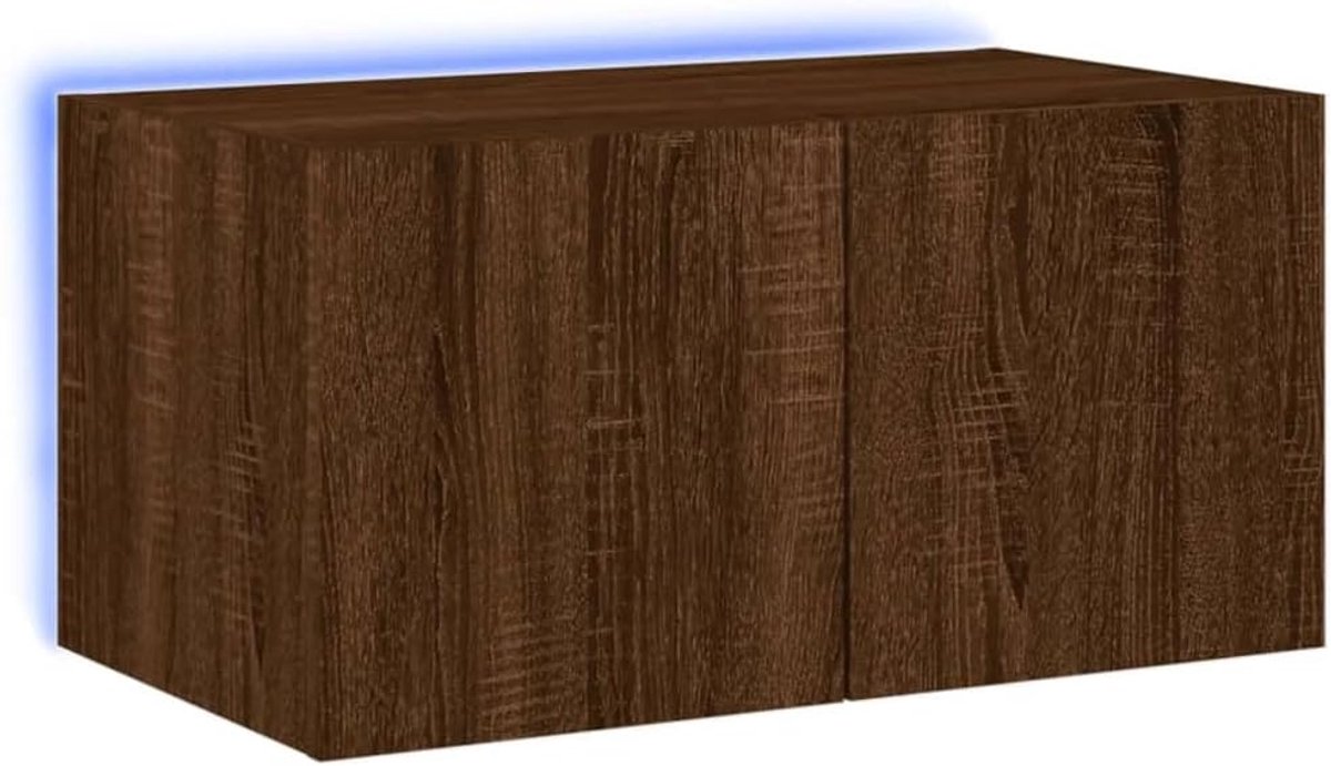 TV wandmeubel met LED verlichting 60x35x31 cm bruin eiken, muurkast, tv kast, zwevend tv meubel