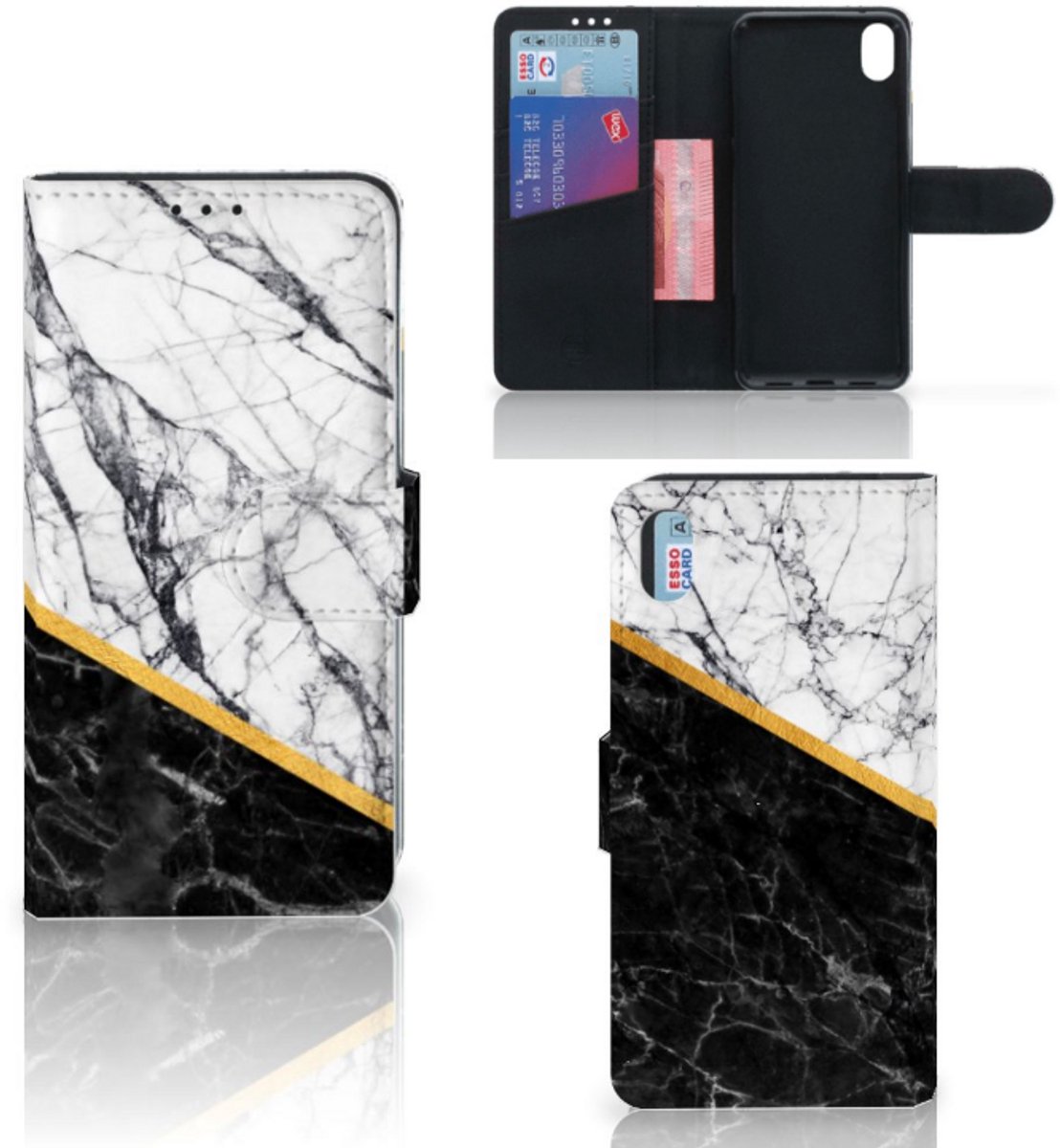 Xiaomi Redmi 7A Bookcase Marmer Wit Zwart - Origineel Cadeau Man
