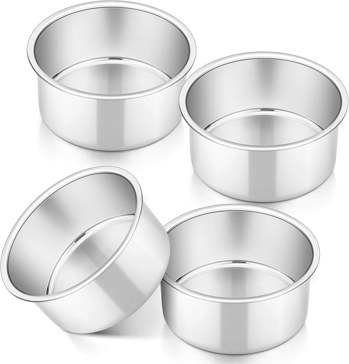 Mini Taartpan Set van 4 - 4 Inch RVS Bakvormen voor Taart, Quiche en Pizza